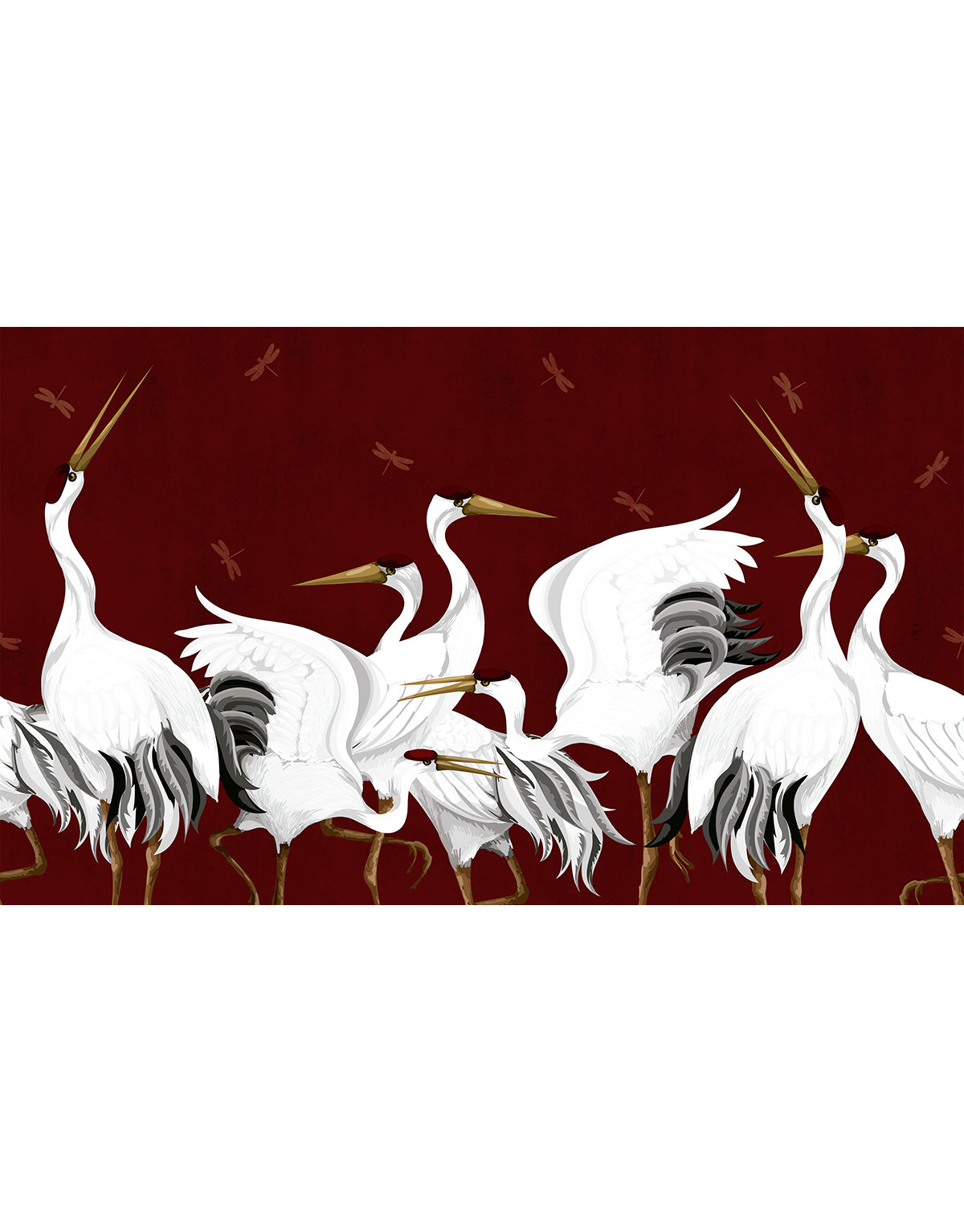 Painel Adesivo Meia Parede Grous Tsuru Vinho