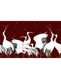 Painel Adesivo Meia Parede Grous Tsuru Vinho