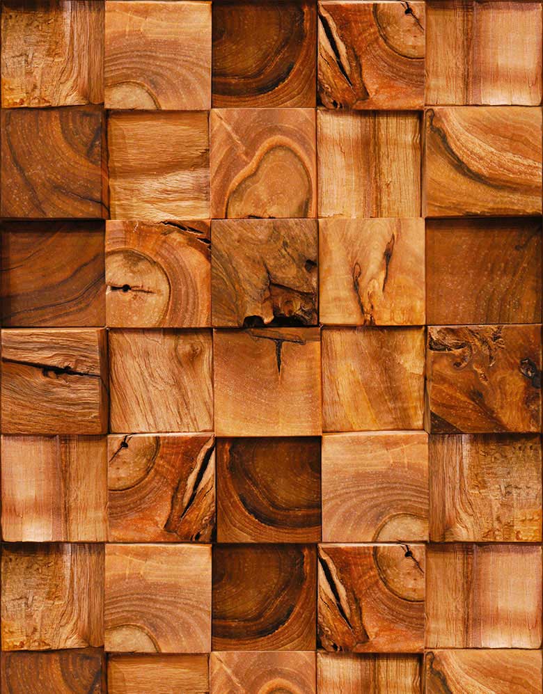Papel de Parede Adesivo Madeira Quadriculada Cubos 3D