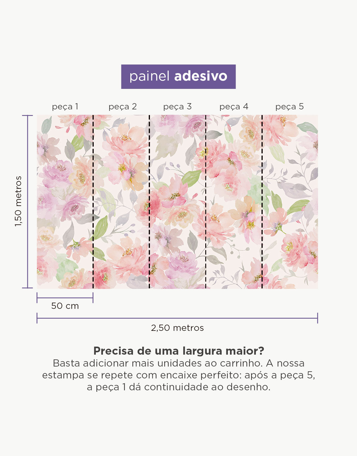 Painel Adesivo Meia Parede Floral Rosé Aquarelado
