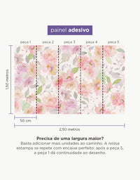 Painel Adesivo Meia Parede Floral Rosé Aquarelado