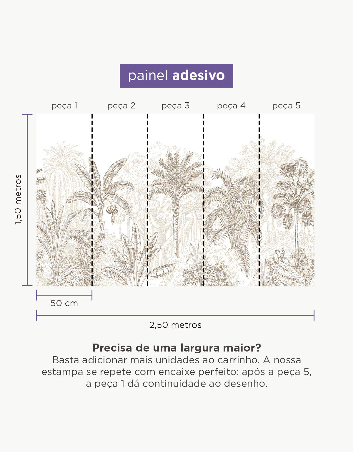 Painel Adesivo Meia Parede Floresta Tropical Bege