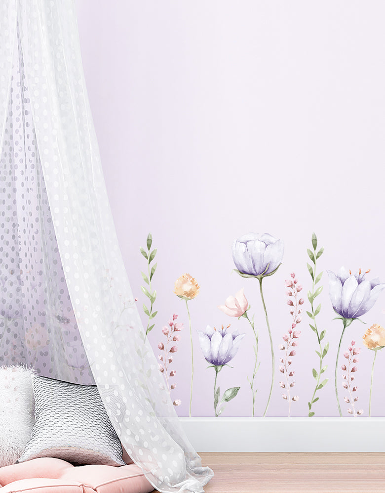 Adesivo de Parede Flores Jardim Roxo