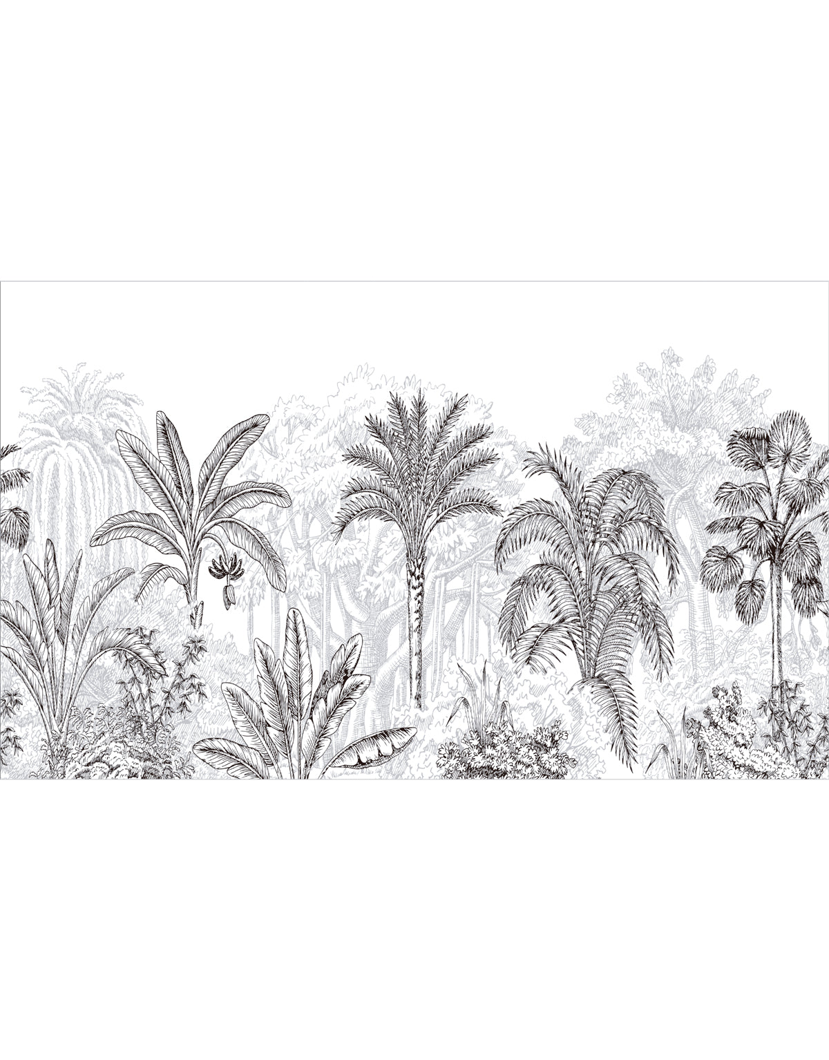 Painel Adesivo Meia Parede Floresta Tropical Preta