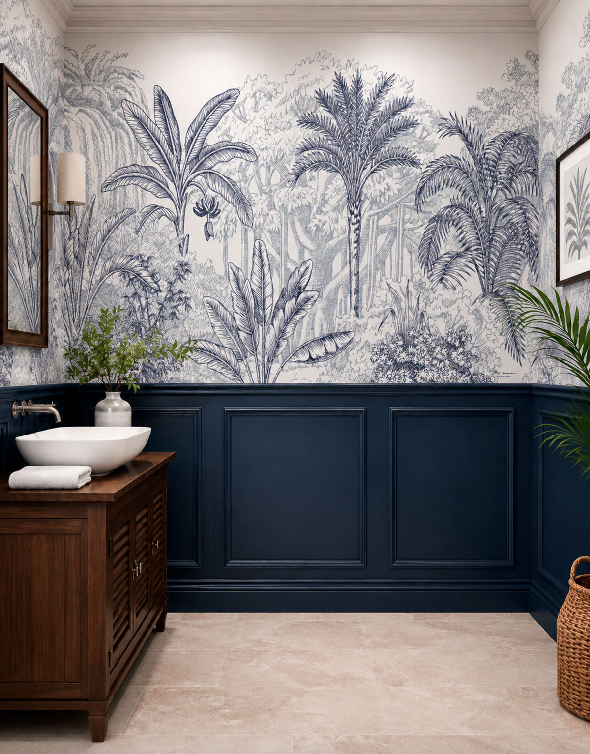 Painel Adesivo Meia Parede Floresta Tropical Azul