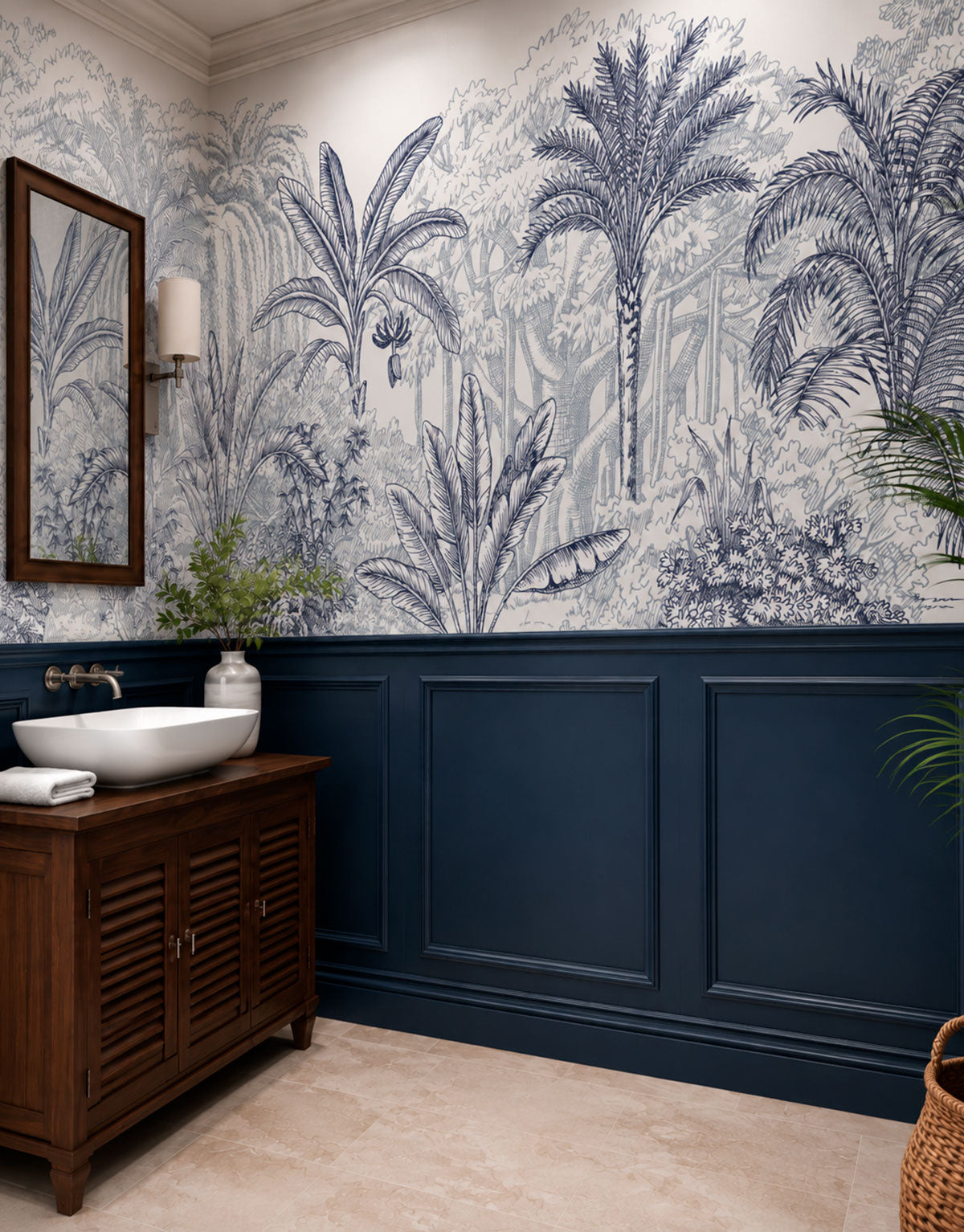 Painel Adesivo Meia Parede Floresta Tropical Azul