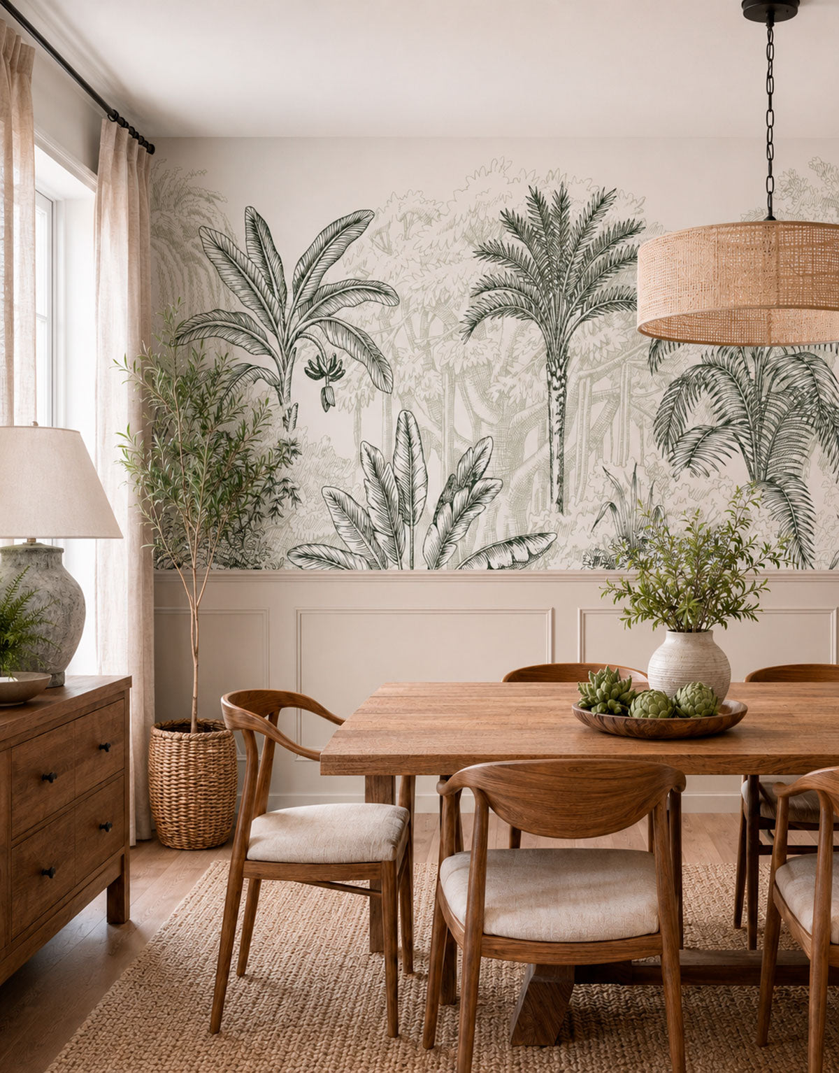 Painel Adesivo Meia Parede Floresta Tropical Verde Escuro