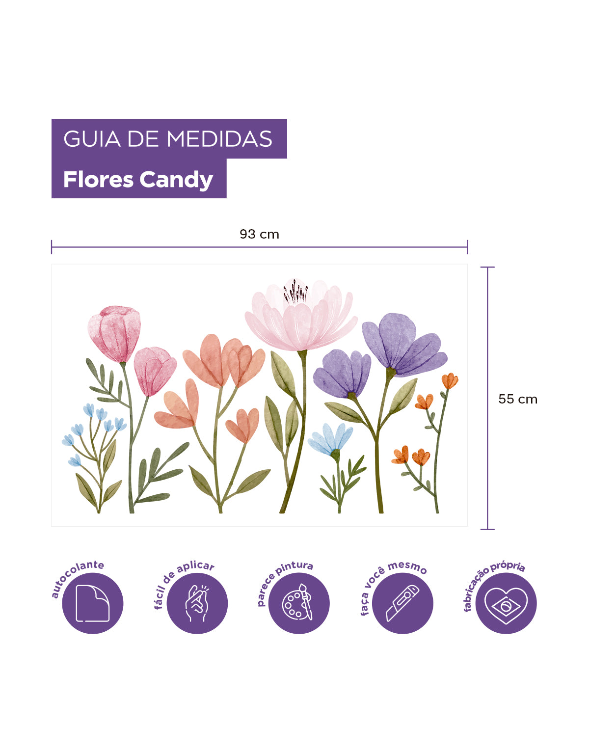 Adesivo de Parede Flores Candy Colorido