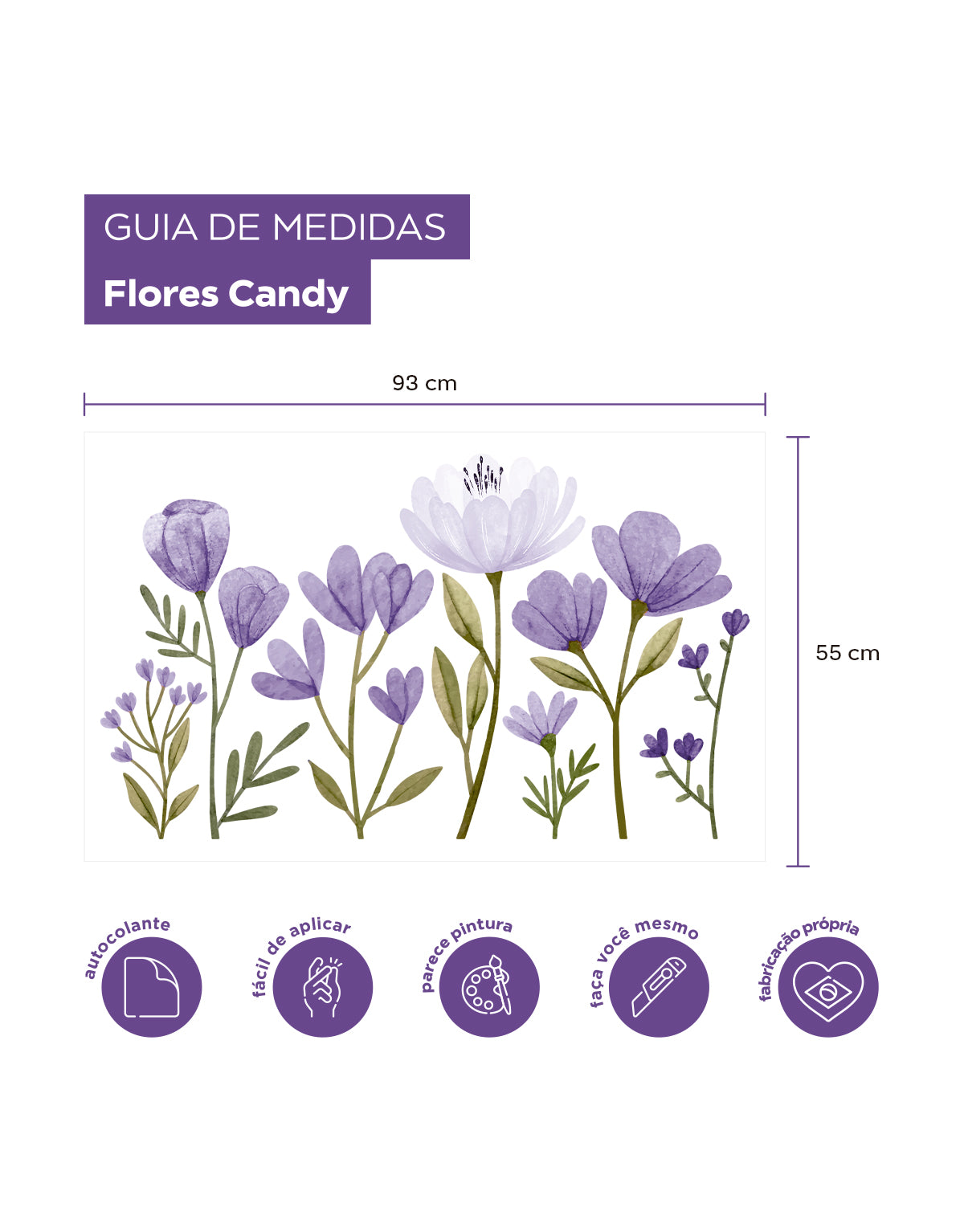 Adesivo de Parede Flores Candy Roxo