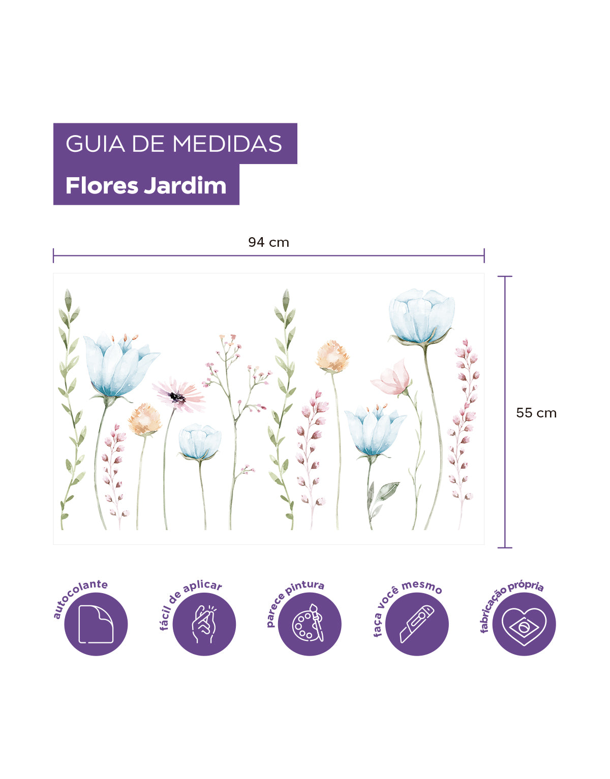 Adesivo de Parede Flores Jardim Azul