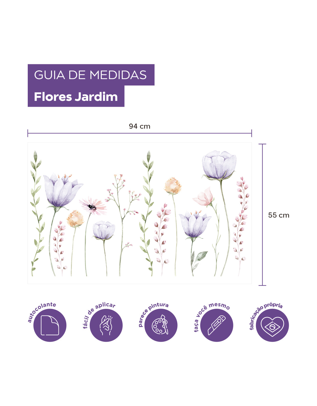 Adesivo de Parede Flores Jardim Roxo