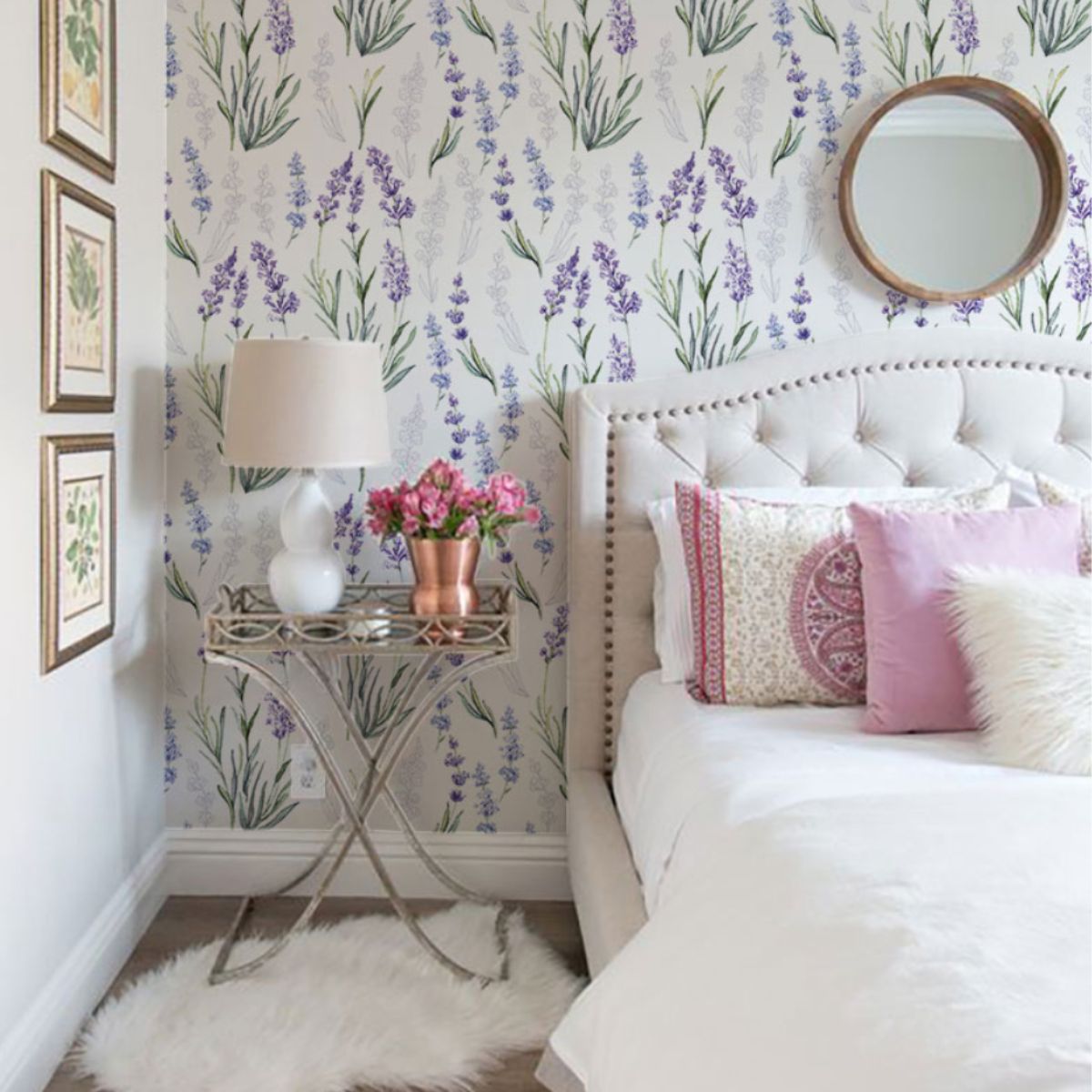 Papel de Parede Adesivo Flores Lavanda Ramos