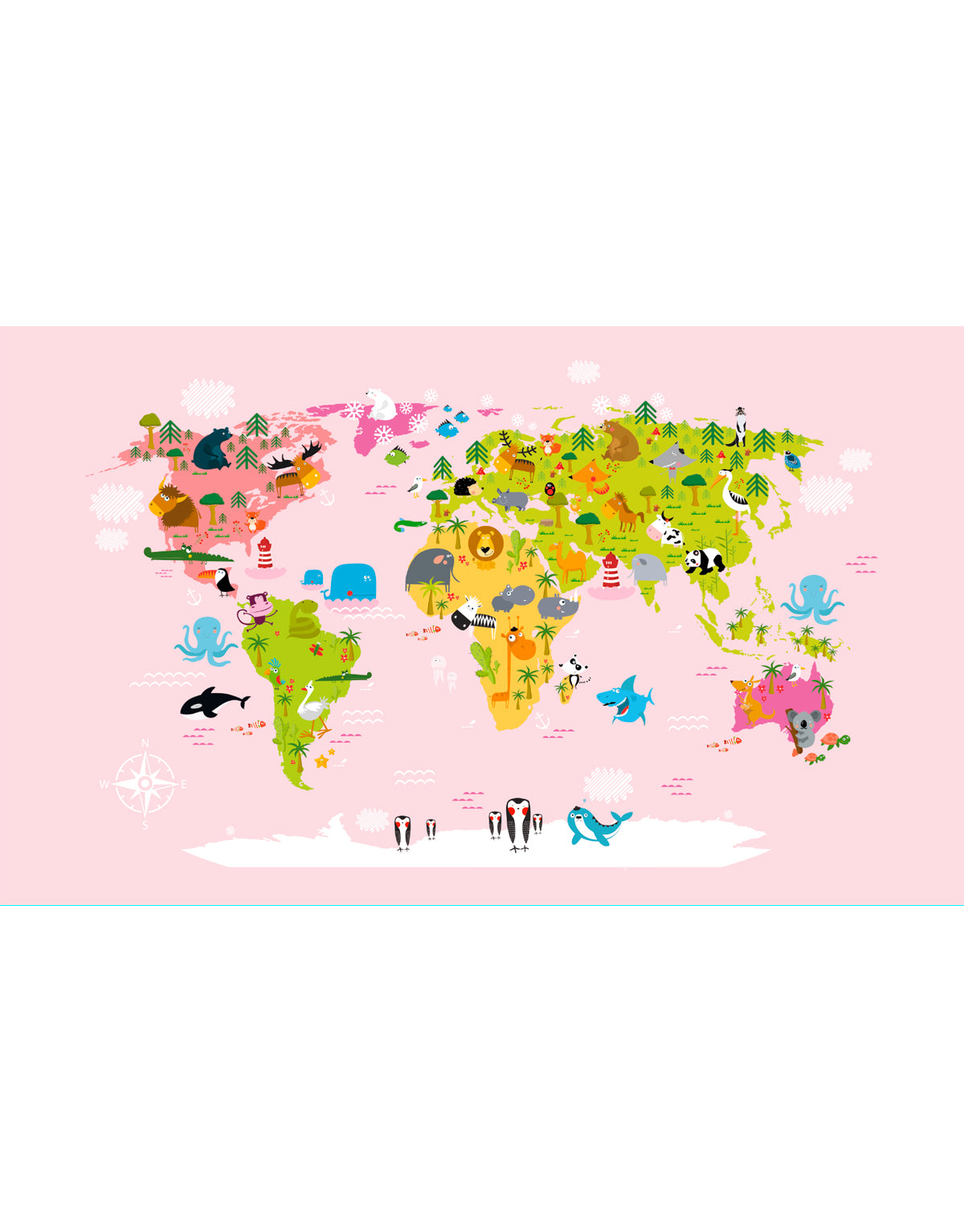Painel Adesivo Meia Parede Mapa Múndi Rosa