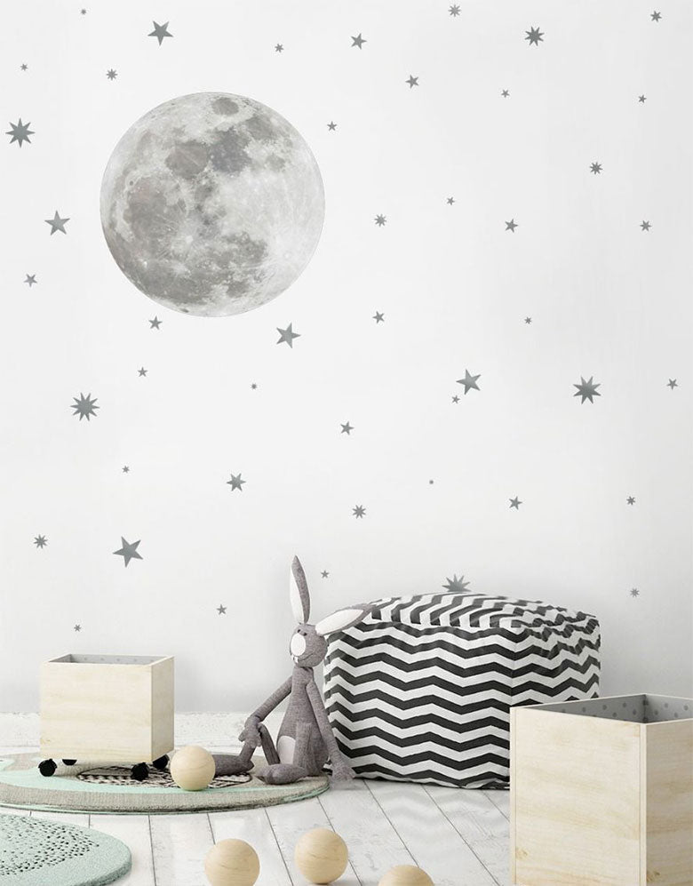 Adesivo Decorativo Mundo da Lua com Estrelas Prateadas