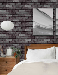 KIT DE 4 ROLOS - 3,00m x 50cm - Papel de Parede Tijolinho Preto Luxo