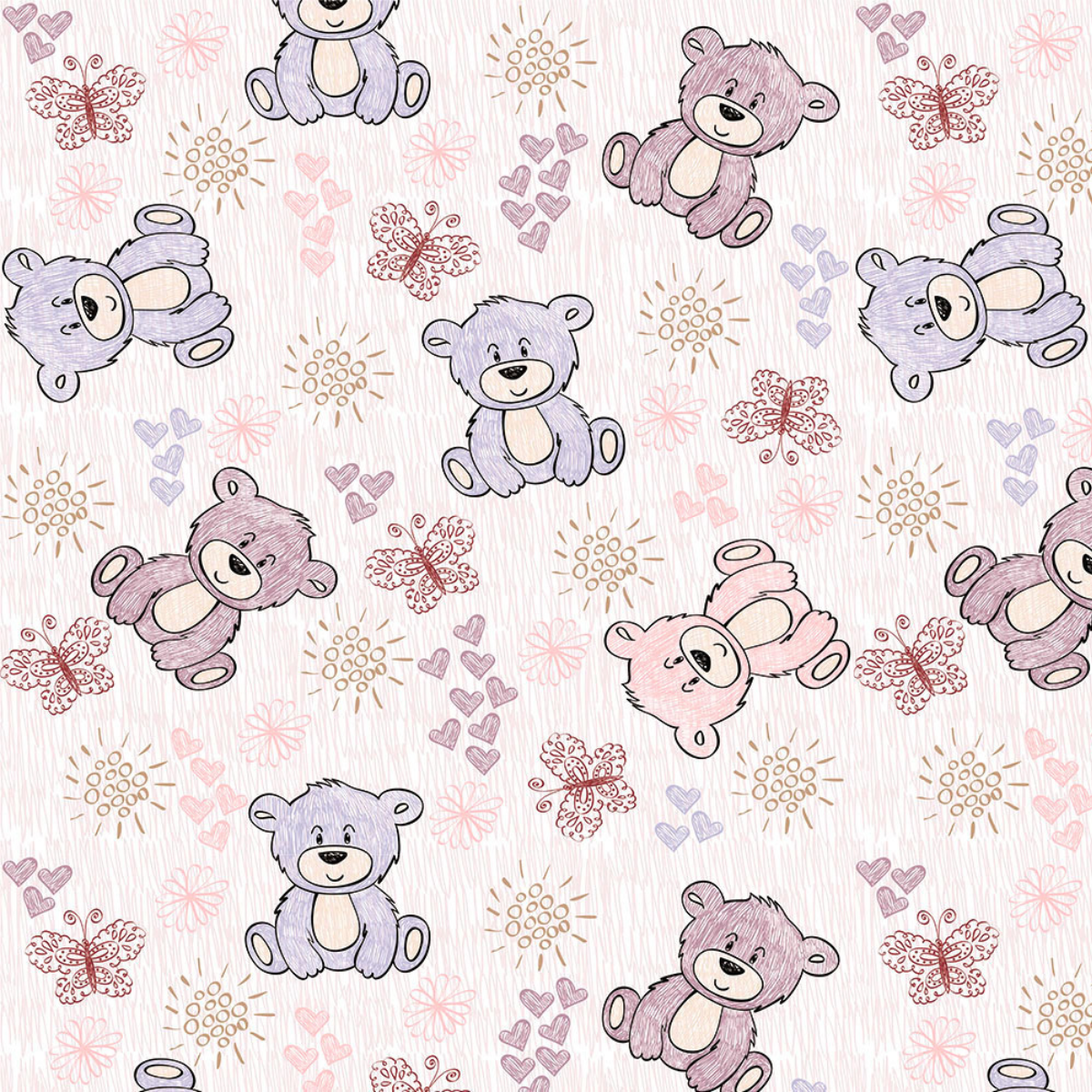 KIT DE 3 ROLOS - 2,50m x 50cm - Papel de Parede Ursinhos Carinhosos