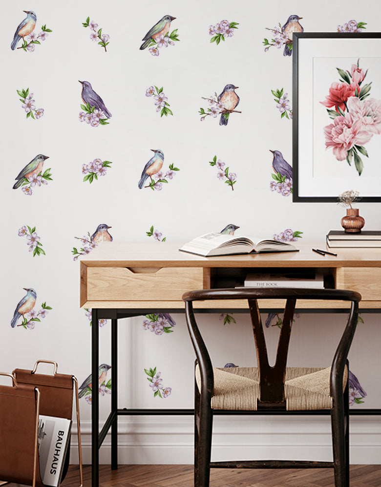 Cartela Adesiva Pássaros Aquarela