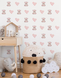 Cartela Adesiva Ursinhos e Corações Rosa