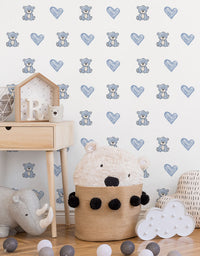 Cartela Adesiva Ursinhos e Corações Azuis