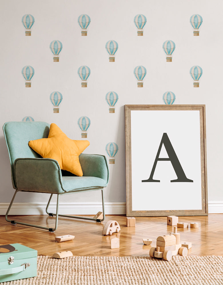 Cartela Adesiva Mini Balões Aquarela Azul Bebê