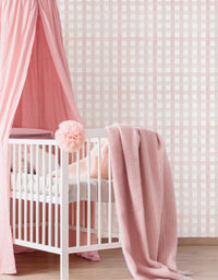 Papel de Parede Xadrez Grid Rosa Bebê