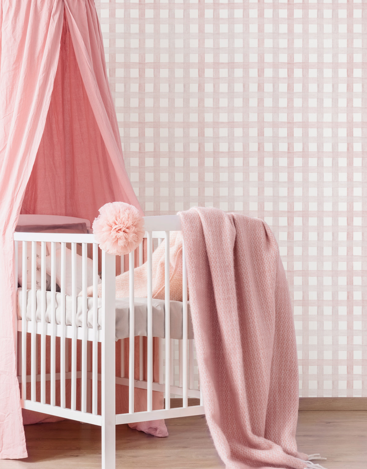 Papel de Parede Xadrez Grid Rosa Bebê