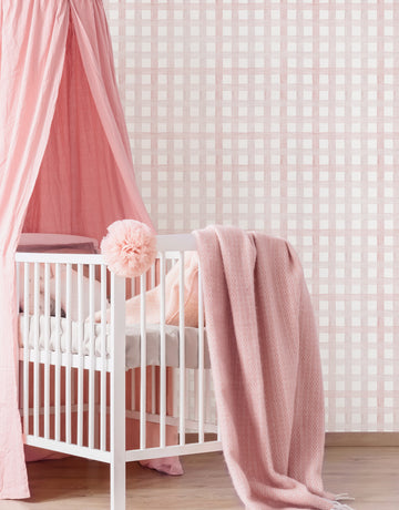 Papel de Parede Xadrez Grid Rosa Bebê