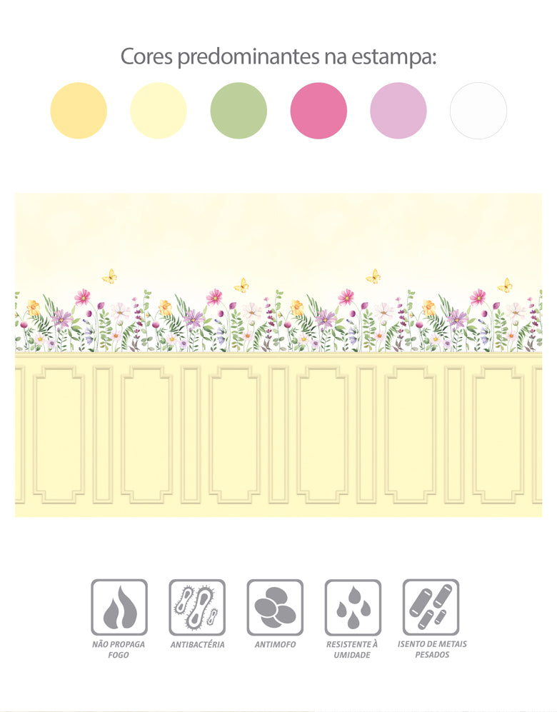 Painel de Parede Adesivo Boiserie Jardim Amarelo