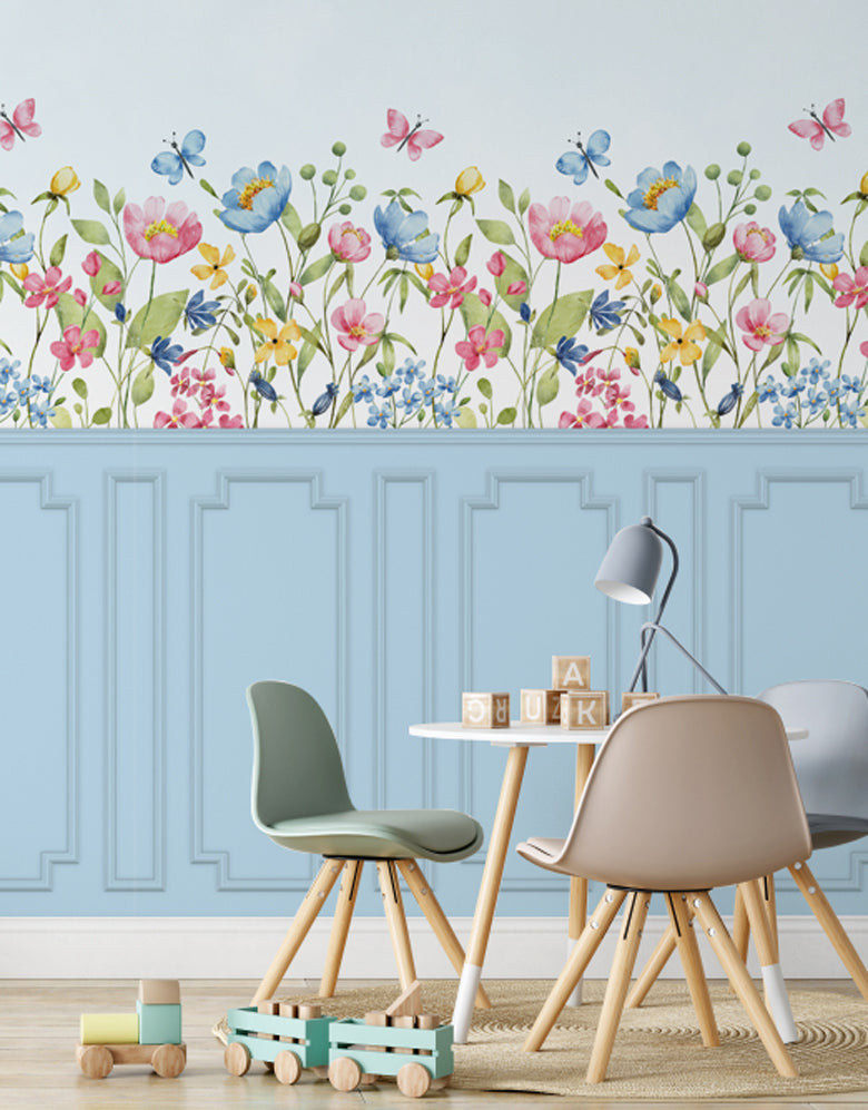 Painel de Parede Adesivo Boiserie Jardim Azul