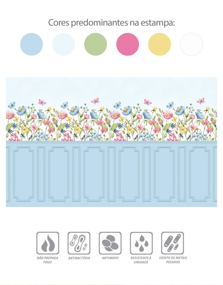 Painel de Parede Adesivo Boiserie Jardim Azul