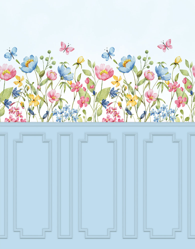 Painel de Parede Adesivo Boiserie Jardim Azul