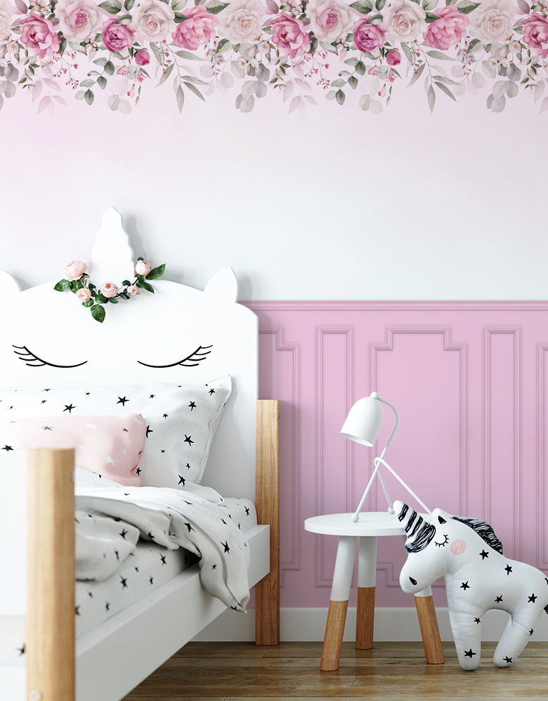 Painel de Parede Adesivo Boiserie Rosas Cascata