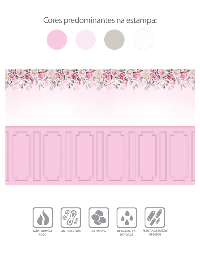 Painel de Parede Adesivo Boiserie Rosas Cascata