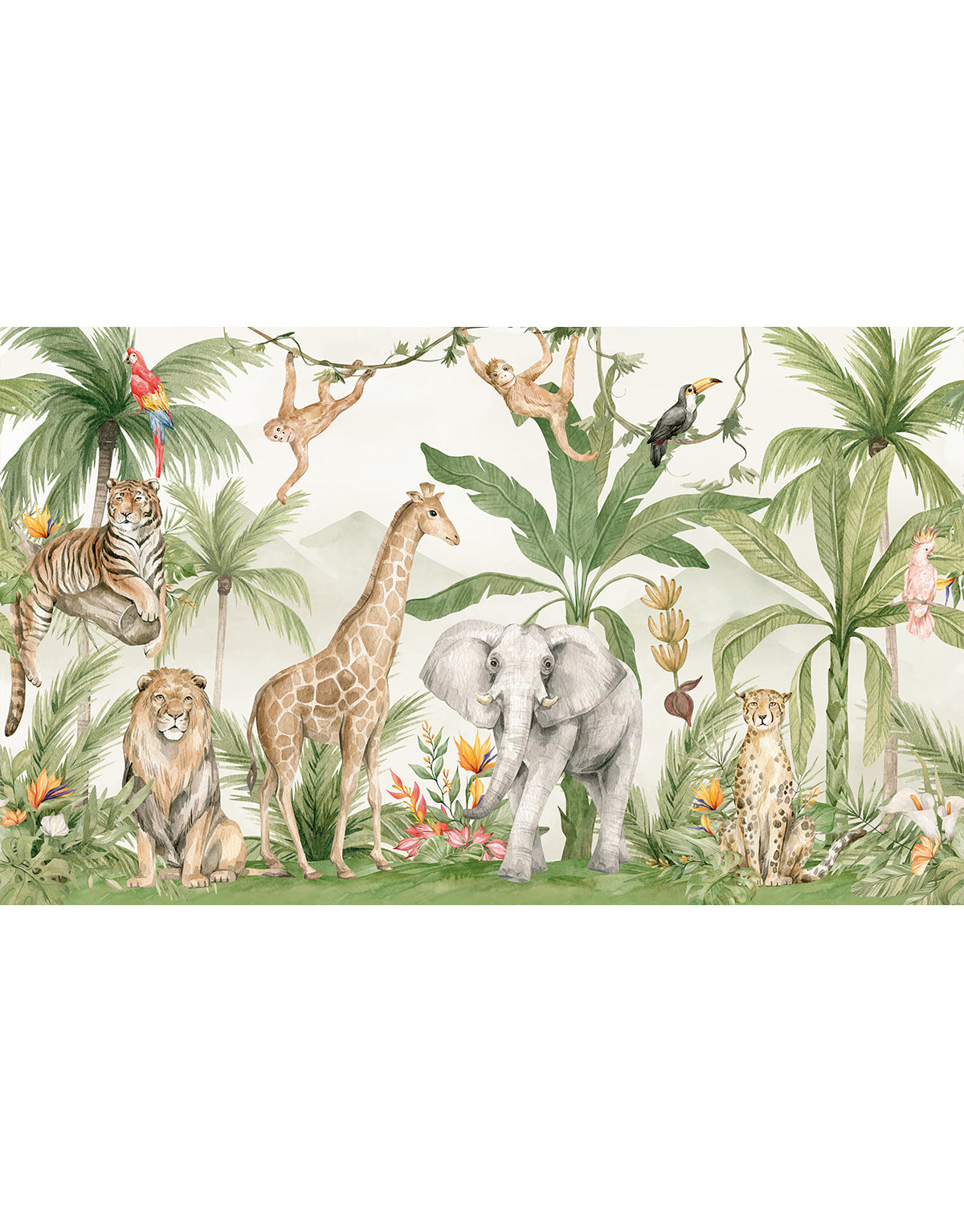 Painel Adesivo Meia Parede Safari Aquarelado